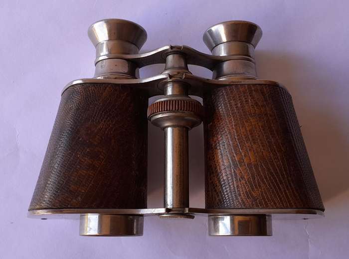 Antique Pair Leather And Chrome Double Telescope Binoculars.  Probably French.  Working.