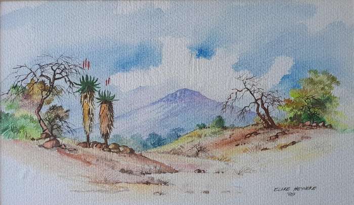 SA Artist Elize Heyneke Framed Watercolour.  "Aloes".  Signed and Dated.  47.5 x 33cm