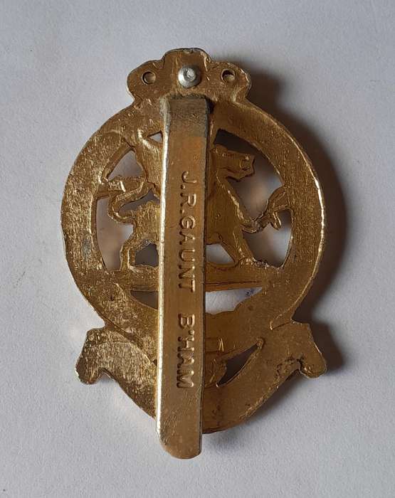 British Queens Regiment Anodised Aluminium Cap Badge.  JR Gaunt.  Slider Intact.