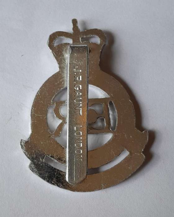 British Royal Military Academy Anodised Aluminium Cap Badge.  JR Gaunt.  Slider Intact.