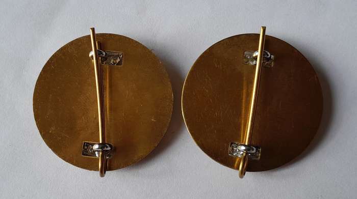 Pair Ministry of Defence Police Anodised Aluminium Collar Badges with Backplates.