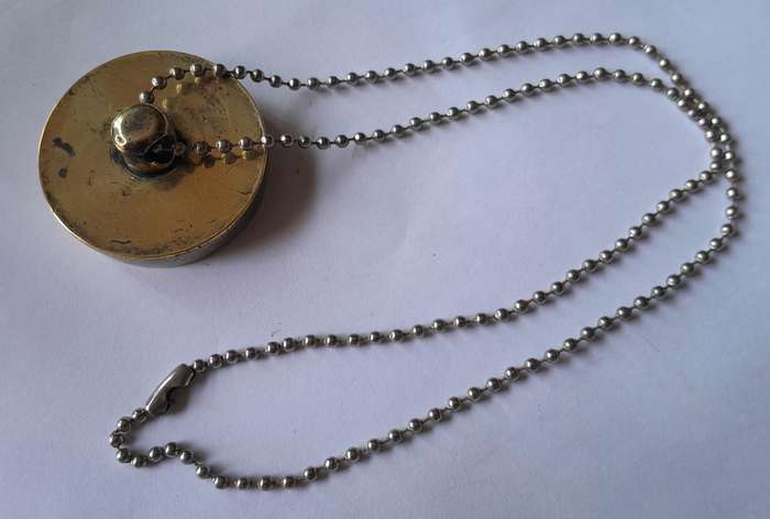 Antique Solid Brass Plug (35mm) With Chain.  For The Victorian Bathroom.