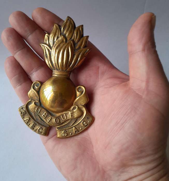 Large Early SA Engineer Corps Brass Plaque Insignia.  11.5 x 7cm.