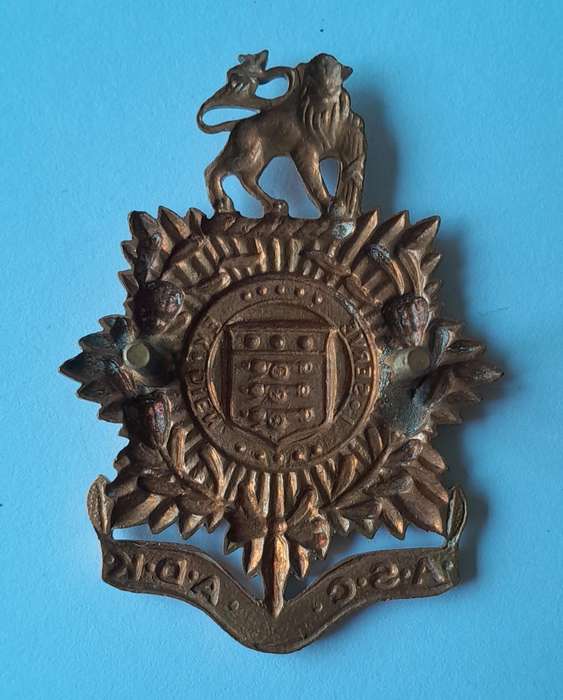 SADF Army Service Corps Cap Badge.  Screw Lugs Intact.