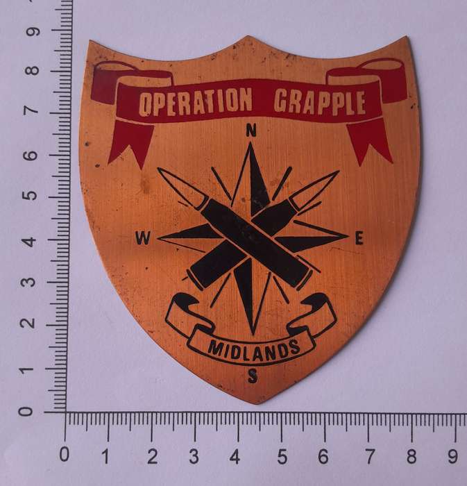 Rhodesian Bush War "Operation Grapple, Midlands" Copper Plaque.