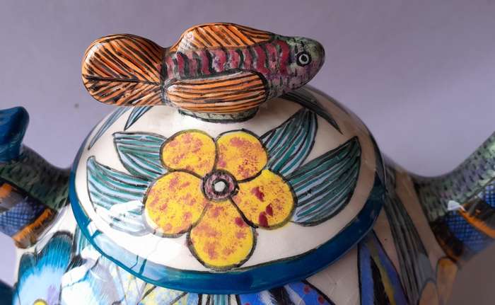 Ardmore Studio Hand Painted Lidded Teapot.  Made By Paulin.  Painted By Rosemary.  24cm X 16cm.