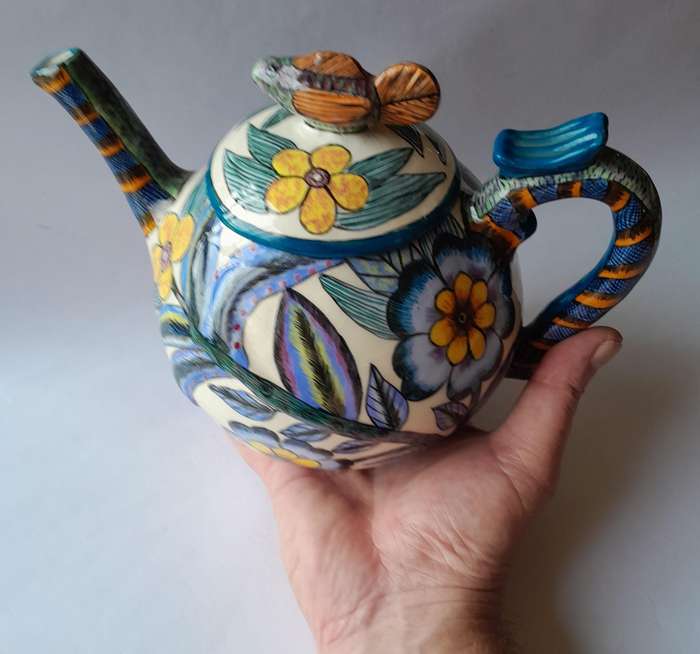 Ardmore Studio Hand Painted Lidded Teapot.  Made By Paulin.  Painted By Rosemary.  24cm X 16cm.