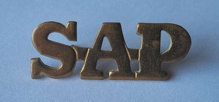 Pair Vintage SA Police Metal Shoulder Titles.  Pins Intact.