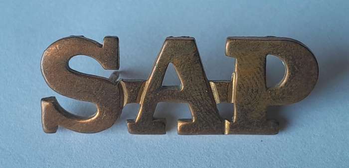 Pair Vintage SA Police Metal Shoulder Titles.  Pins Intact.