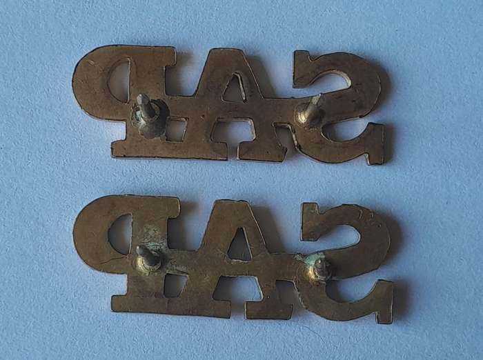 Pair Vintage SA Police Metal Shoulder Titles.  Pins Intact.