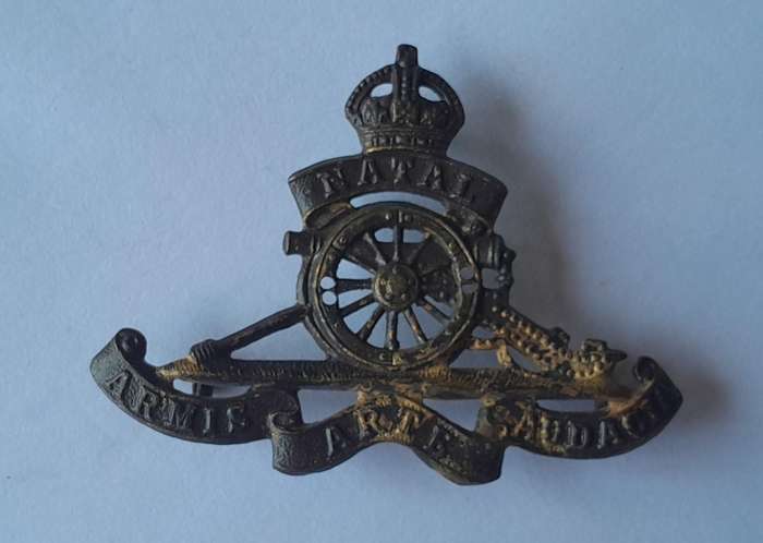 WW2 Natal Field Artillery Cap Badge.  Lugs Intact.