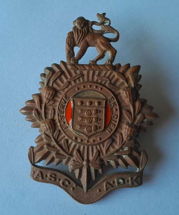 Early SA Army Service Corps Badge Set.  Cap & 2 Collars. (facing).  Lugs Intact.