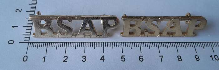 Pair Rhodesian BSAP (British South African Police) Shoulder Titles.  Lugs Intact.