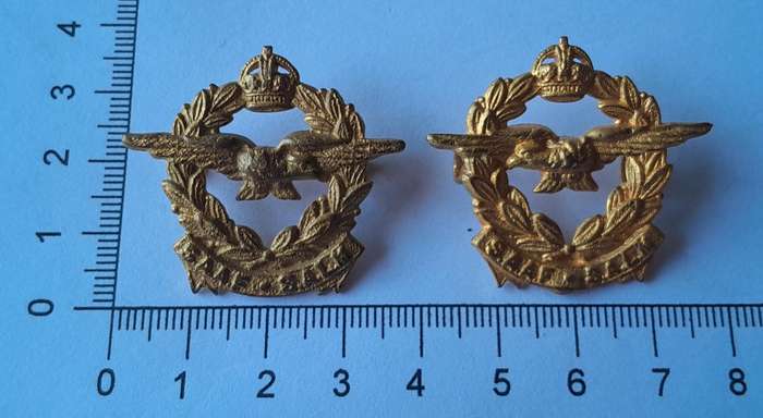Pair WW2 SA Air Force Collar Badges (facing).  Lugs Intact.