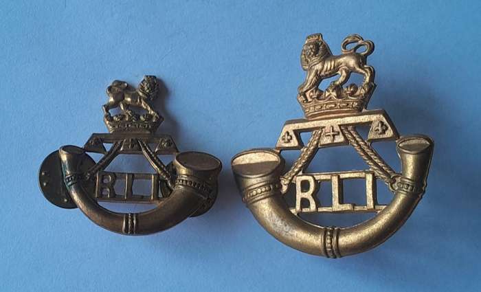 SA Army Rand Light Infantry Cap & Collar Badges.  Lugs / Pins Intact.