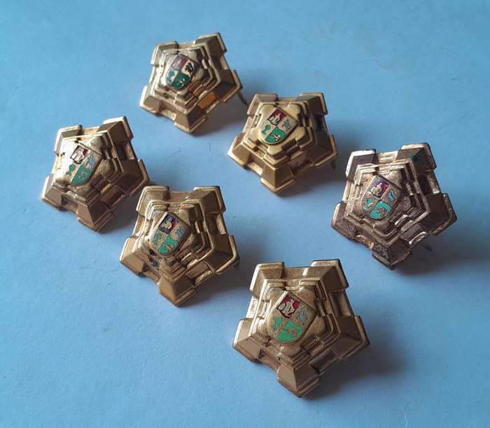 Set of 6 SADF Castle Rank Badges.  (Brass Type).