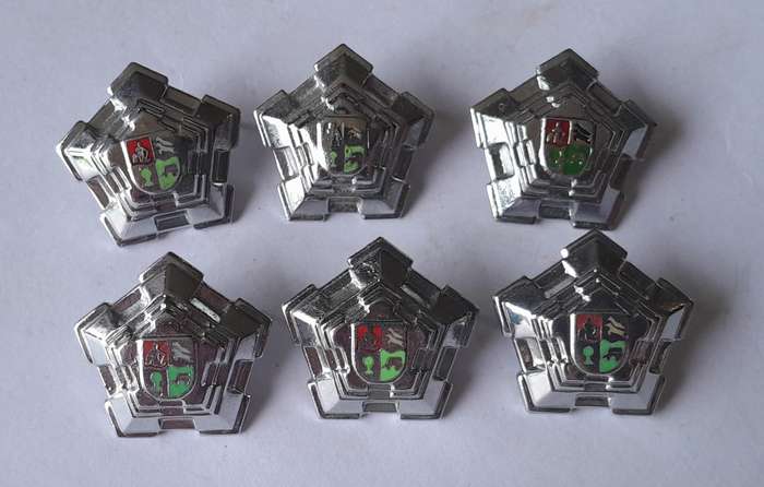 Set of 6 SADF Castle Rank Badges.  (Chrome Type).