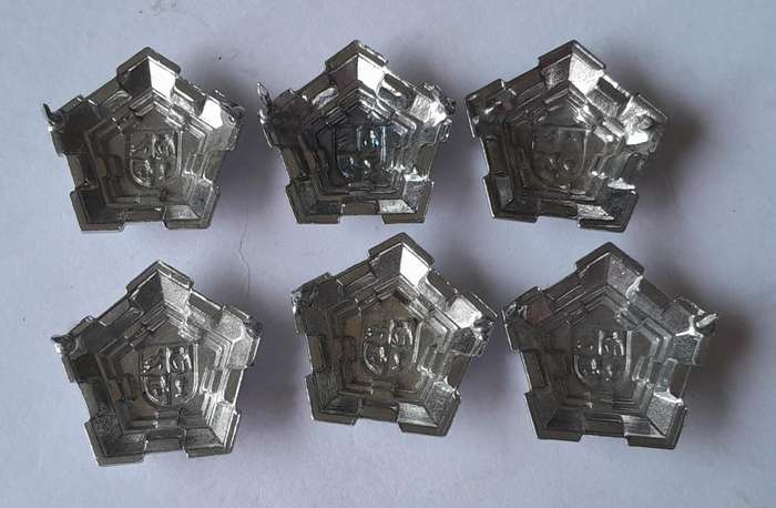 Set of 6 SADF Castle Rank Badges.  (Chrome Type).