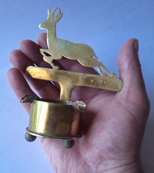WW2 1941 SA Army North Africa "Springbok" Trench Art Ashtray.  Made With Shell And Egyptian Coins.