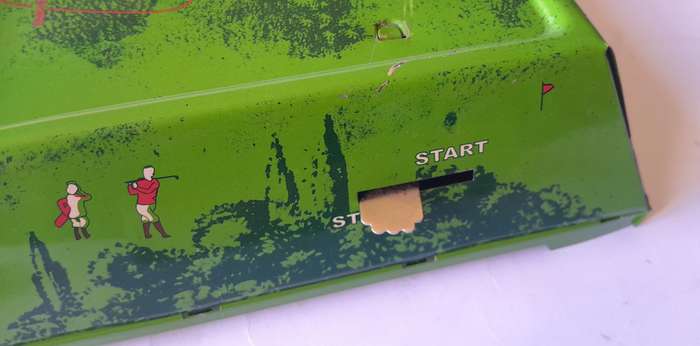 Vintage Tin Plate Table Top Wind Up Mechanical "Play Golf" Game