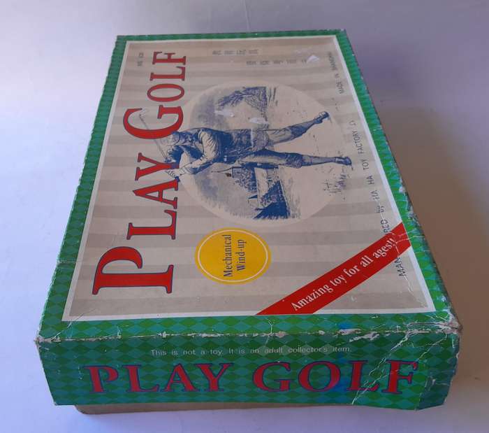 Vintage Tin Plate Table Top Wind Up Mechanical "Play Golf" Game