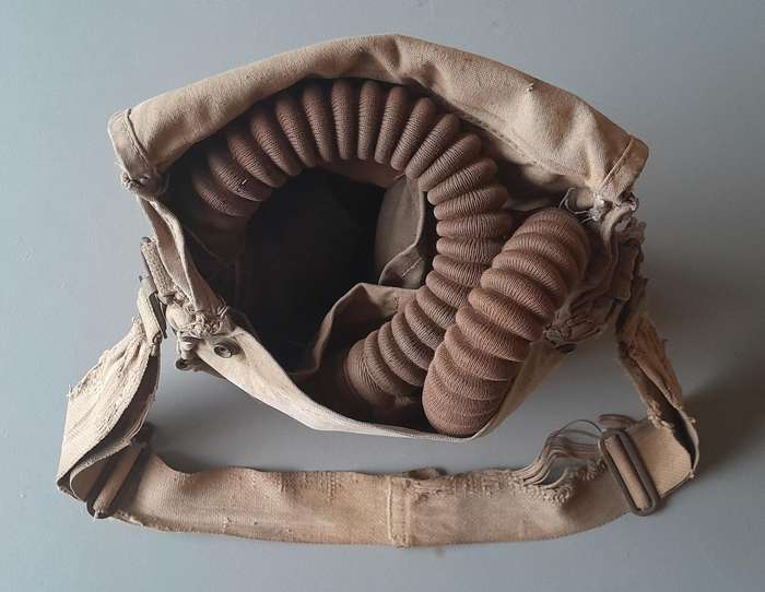 WW2 Barringer, Wallis & Manners Gas Mask With Original Bag And Anti-Dimming Compound.  Dated 1939.