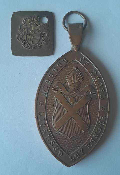 Antique Large Religious BronzeMedallion and 1 Other.