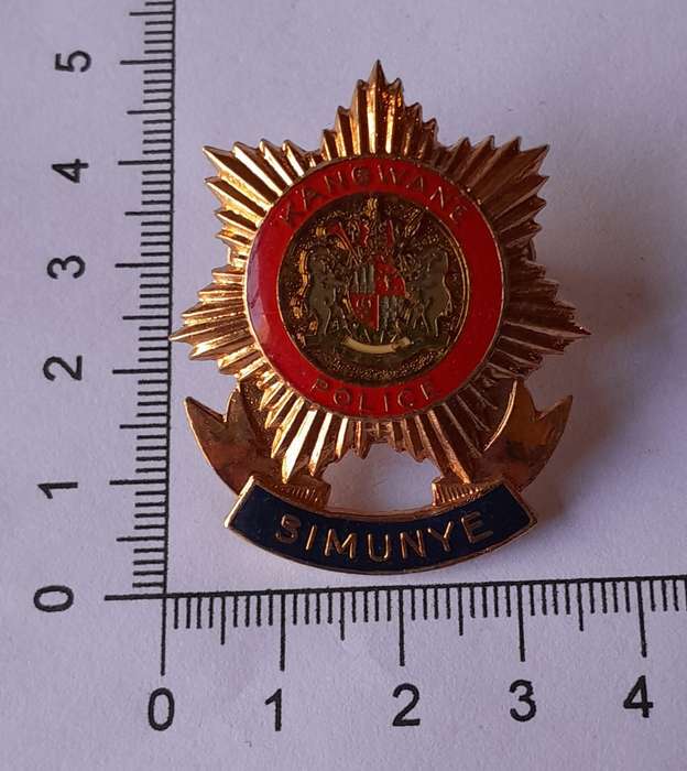 SA Homelands Kangwane Police Cap Badge.  Screw Lugs Intact.