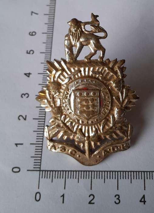 SADF A.S.C / A.D.K Service Corps Cap Badge.  Screw Lugs Intact.