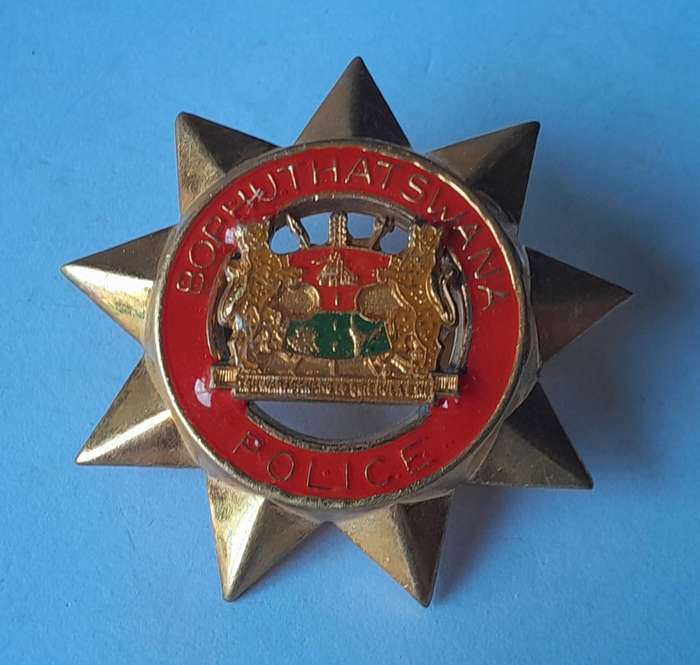 SA Homelands Bophuthatswana Police Cap Badge.  Screw Lugs Intact.