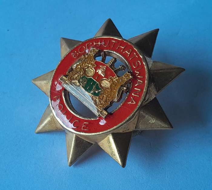 SA Homelands Bophuthatswana Police Cap Badge.  Screw Lugs Intact.