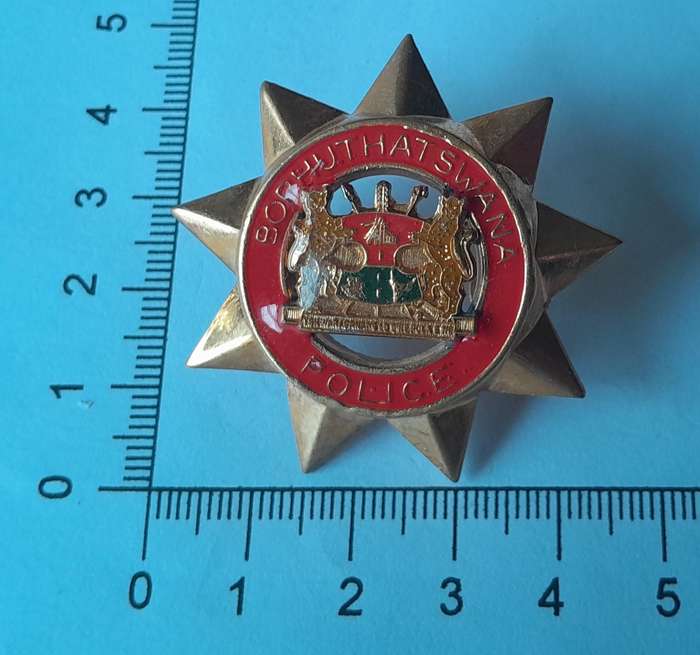 SA Homelands Bophuthatswana Police Cap Badge.  Screw Lugs Intact.