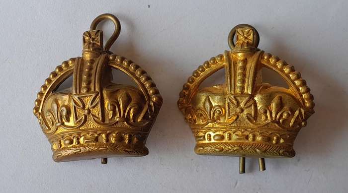 Pair WW2 British Army Gilt Rank Badges.  Lugs Intact.