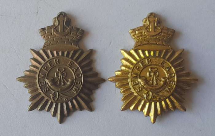 Pair SA Army Cape Town Rifles Collar Badges.  No Lugs.
