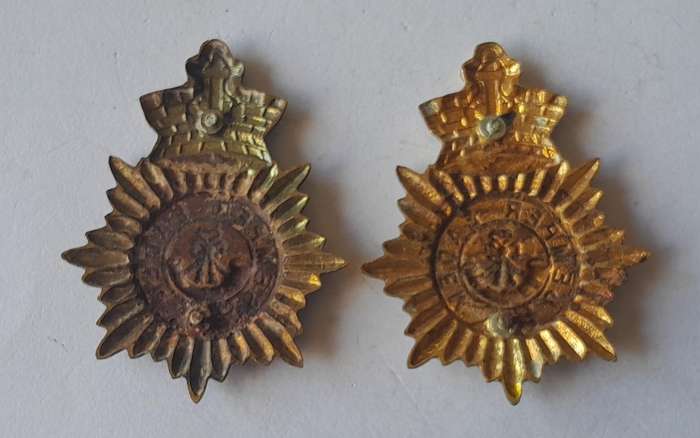 Pair SA Army Cape Town Rifles Collar Badges.  No Lugs.