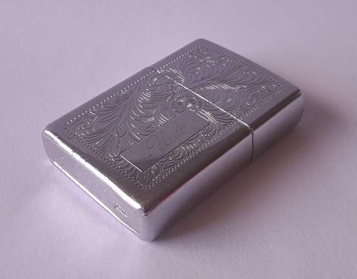 Vintage Zippo Lighter With Engraved Case.