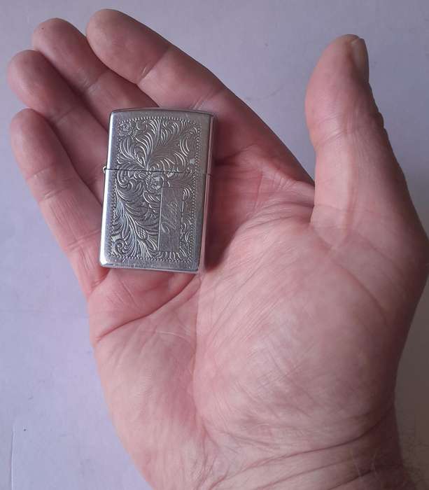 Vintage Zippo Lighter With Engraved Case.