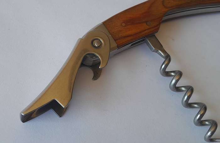 Vintage Cherry Wood Handle Corkscrew / Bottle Opener/ Foil Cutter Sommelier's Tool.