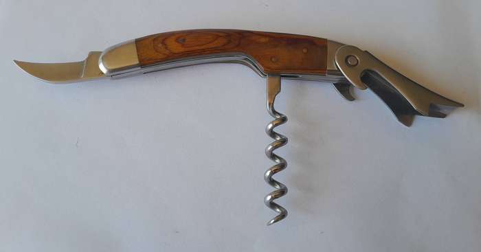 Vintage Cherry Wood Handle Corkscrew / Bottle Opener/ Foil Cutter Sommelier's Tool.