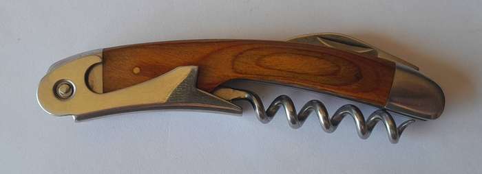 Vintage Cherry Wood Handle Corkscrew / Bottle Opener/ Foil Cutter Sommelier's Tool.