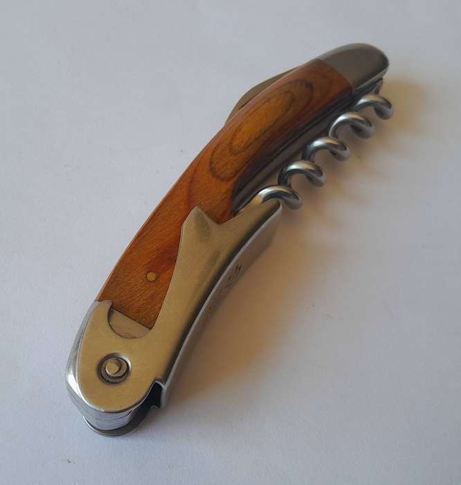 Vintage Cherry Wood Handle Corkscrew / Bottle Opener/ Foil Cutter Sommelier's Tool.