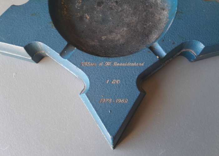 Rare Large 1970's SA Air Force Impala Metal Model Mounted On Cast Iron Ashtray. 38cm.