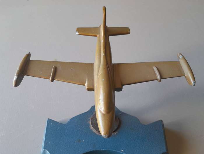 Rare Large 1970's SA Air Force Impala Metal Model Mounted On Cast Iron Ashtray. 38cm.