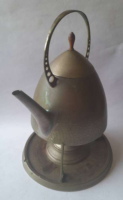 Arts & Crafts Hand Beaten Pewter Spirit Kettle.  Early 20th Century.