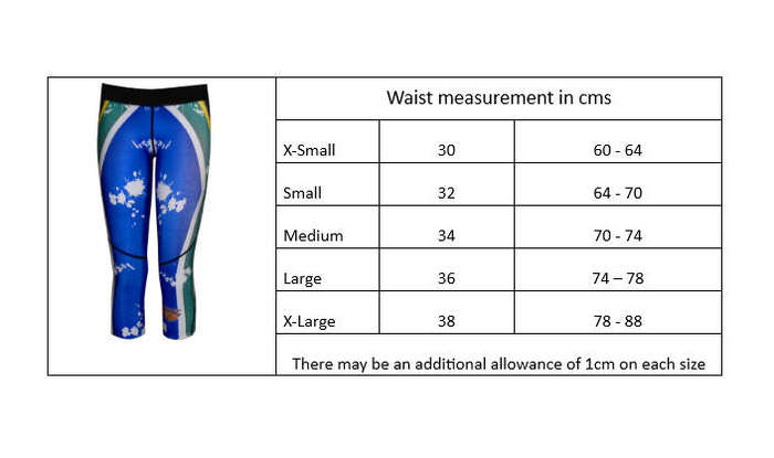 SA Flag Compression Tights 3/4 or Calf Length - Size X-Large (38)