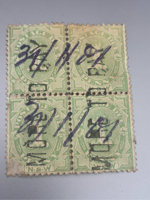 1901 New South Wales - Postage Due 1 d - Block of 4 - Hand cencellation - Watermark