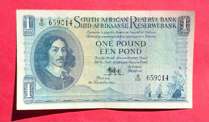 1 Pound 1951, E/A, MH de Kock, prefix B101, 2nd issue