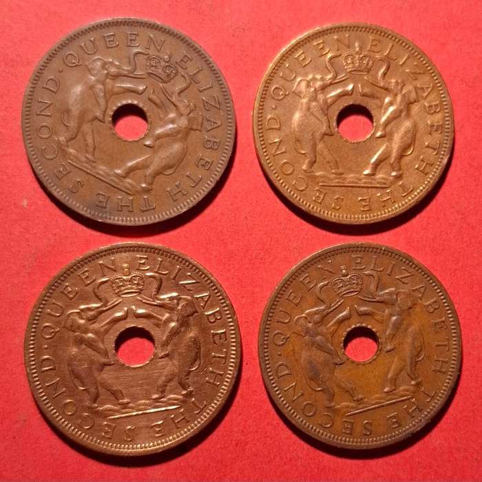 RHODESIA AND NYASALAND Penny collection 1956, 1961, 1962, 1963 - very collectible condition!!