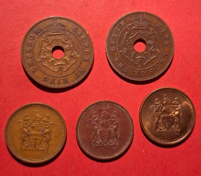 (SOUTHERN) RHODESIA Penny / Cent collection 1943 - 1973 - no doubles, 5 coins in total!