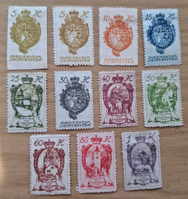 LIECHTENSTEIN lucrative stamp lot - COMPLETE SET WITH RARE UNPERFORATED 5 Heller